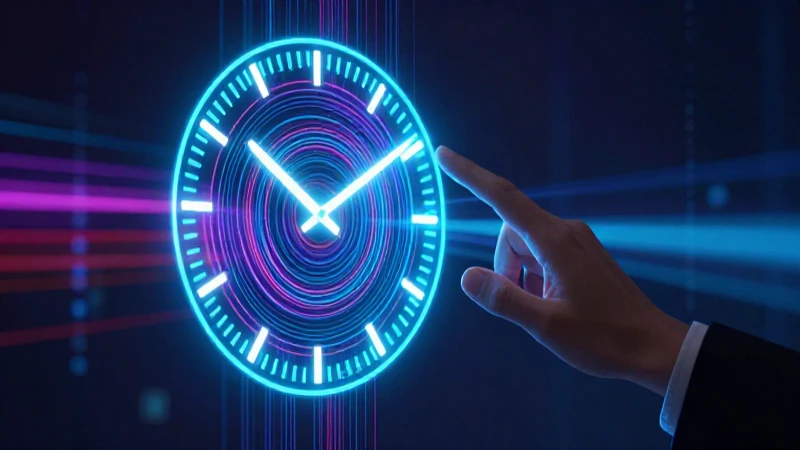 Mano interactúa con reloj de datos brillante y moderno
