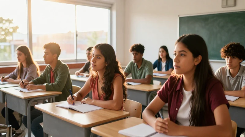 Estudiantes mexicanos en clase moderna al atardecer
