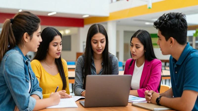 Estudiantes mexicanos colaborando en universidad moderna