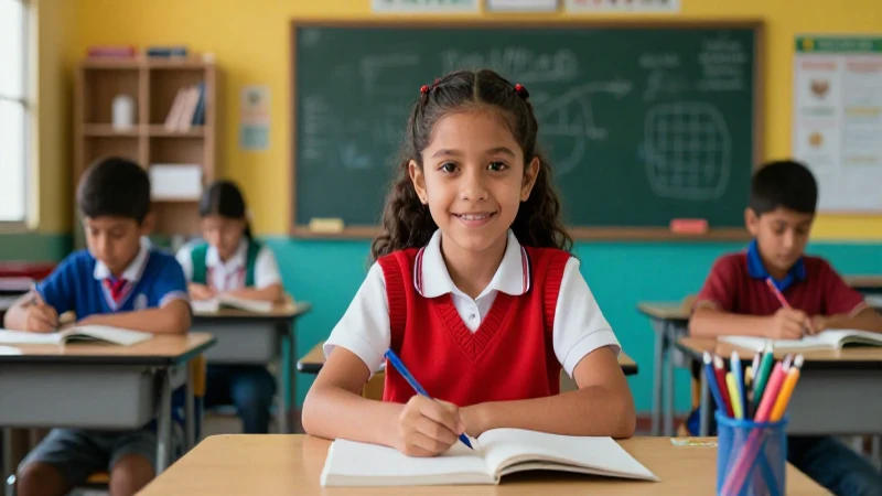 Estudiante vibrante en aula moderna de oportunidad