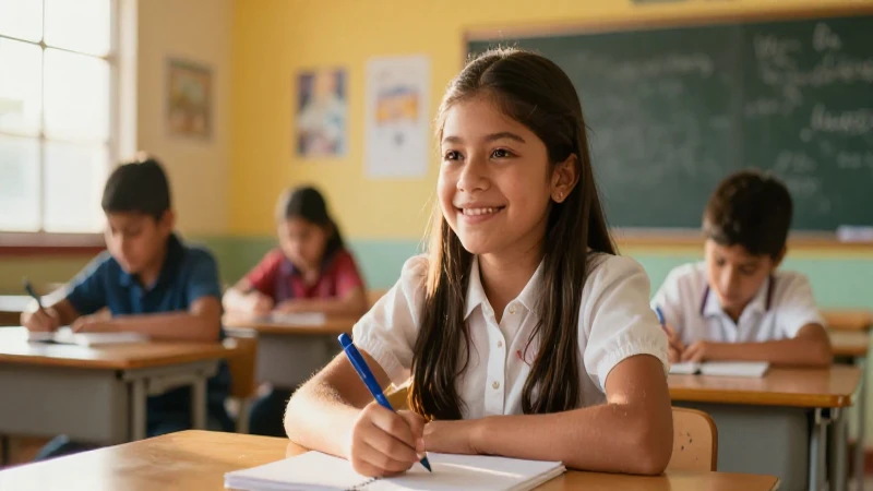 Estudiante mexicano vibrante en un aula soleada