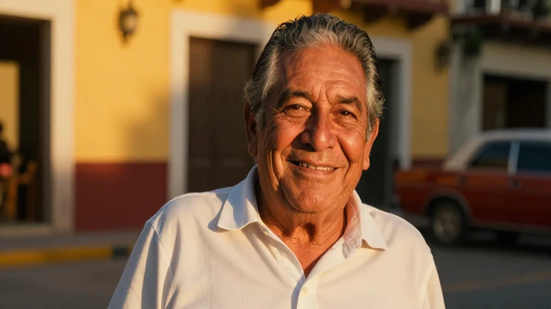 Retirado mexicano feliz al atardecer