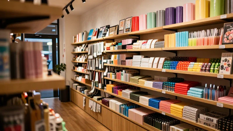 Tienda de papelería vibrante y colorida