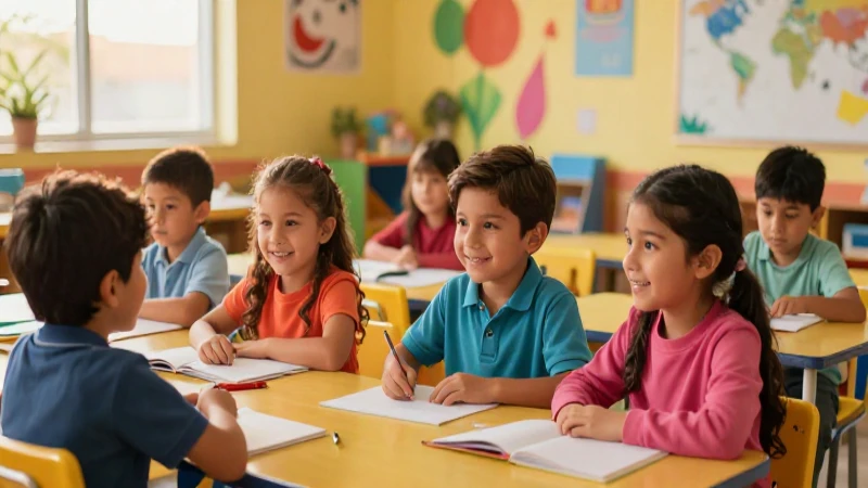 Niños mexicanos aprenden con alegría en un aula colorida