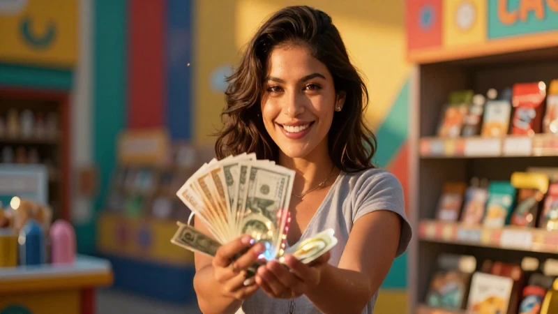 Mujer mexicana confidentemente recibe dinero brillante
