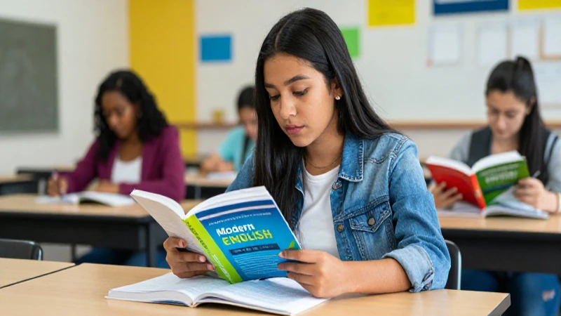 Estudiante mexicana estudiando inglés en el campus