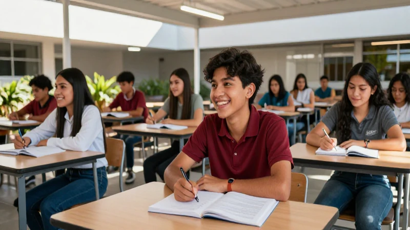 Estudiantes mexicanos estudian en campus moderno