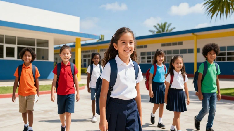 Niños mexicanos alegres en una escuela soleada