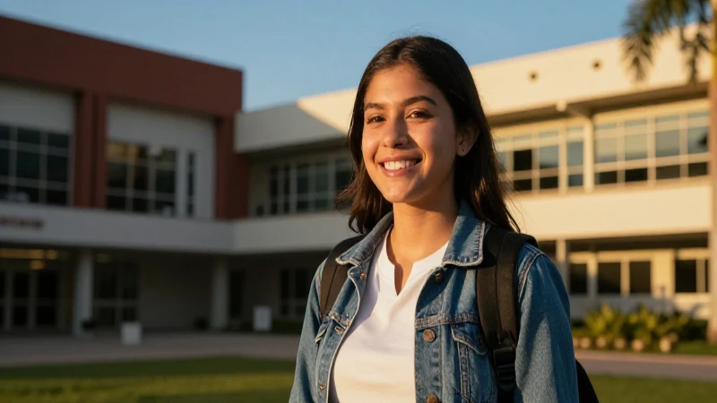 Estudiante mexicano sonríe en campus universitario inspirador