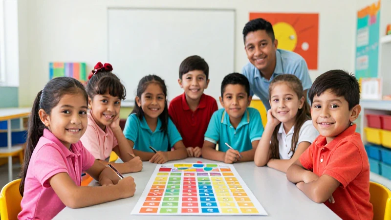 Niños mexicanos sonríen en su aula brillante