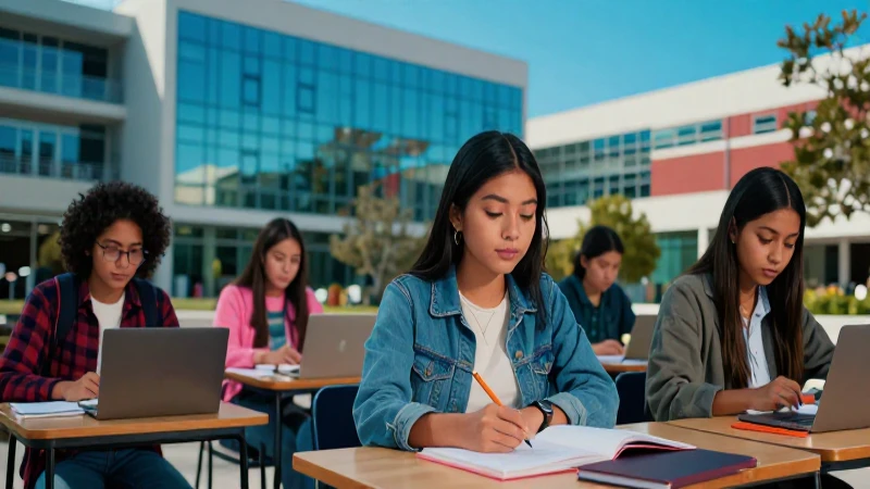 Estudiante universitario en un campus moderno y vibrante