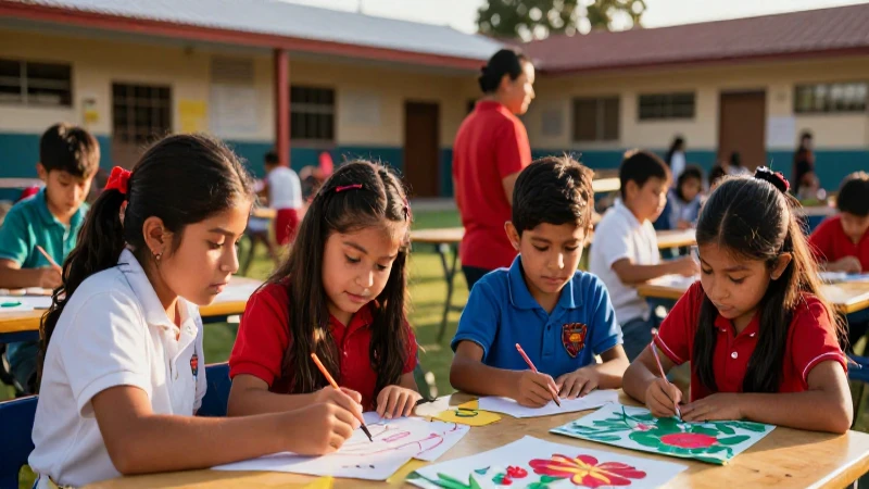 Cuál es la dirección y horarios de la Escuela Primaria Benito Juárez 4 Niños mexicanos creativos en escuela con luz dorada