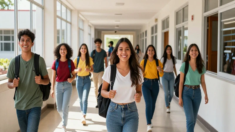 Estudiantes mexicanos entusiastas bajo la luz escolar