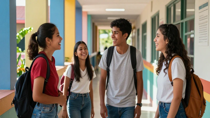 Alegría estudiantil en moderno pasillo escolar