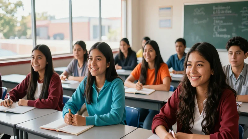 Estudiante mexicano sonríe en aula moderna