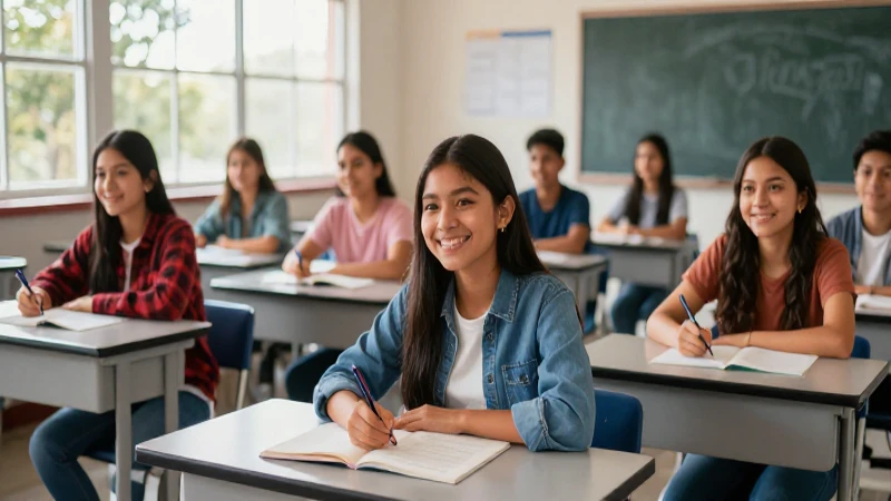 Estudiantes mexicanos felices estudian en un aula moderna