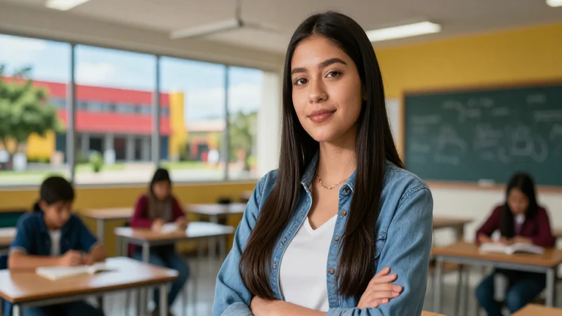 Estudiante mexicano seguro en universidad moderna