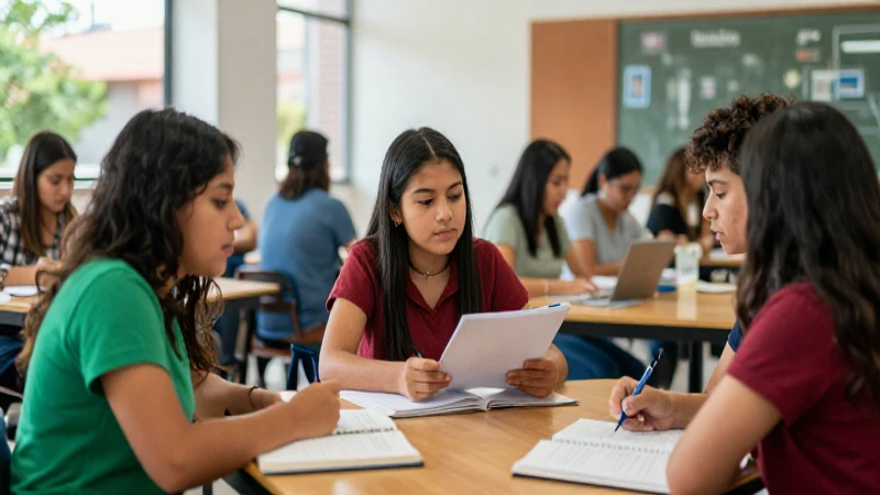 Estudiantes mexicanos colaborando con éxito en campus vibrante
