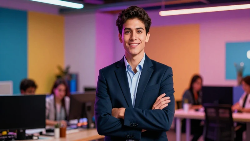 Profesional mexicano vibrante en entorno moderno