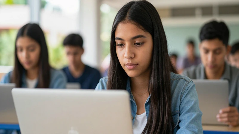 Retrato de estudiante mexicano en universidad con laptop