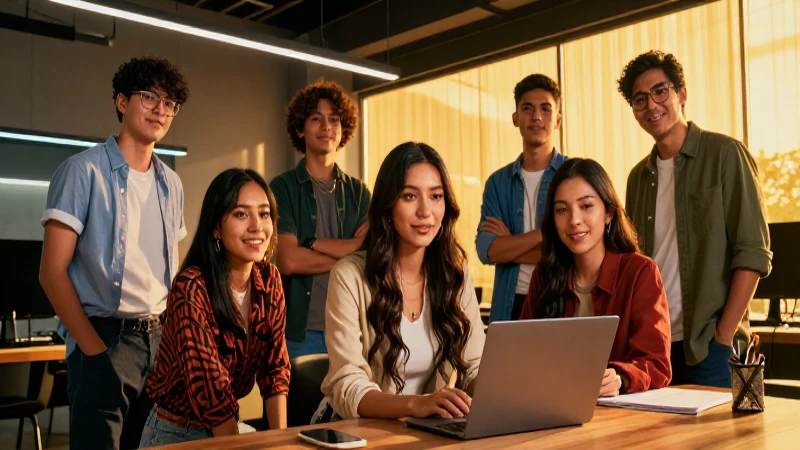 Jóvenes mexicanos en taller tecnológico moderno