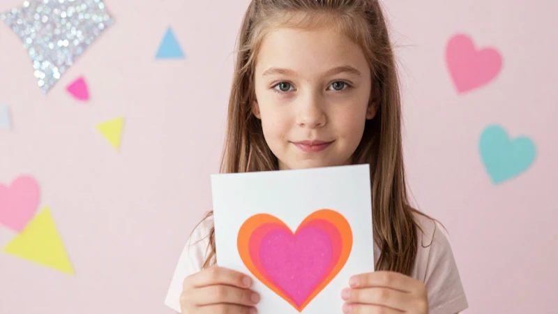 Niña haciendo una tarjeta de corazón artesanal