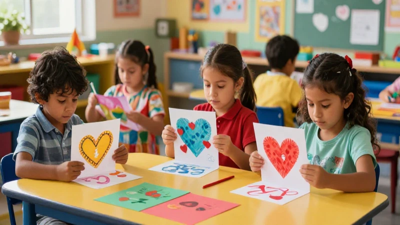 Preescolares mexicanos creando tarjetas coloridas