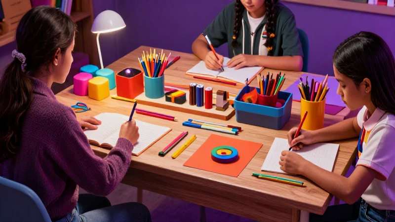 Estudiante mexicano creativo con escritorio de estudio