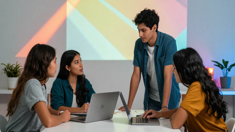 Estudiantes mexicanos colaborando en estudio moderno