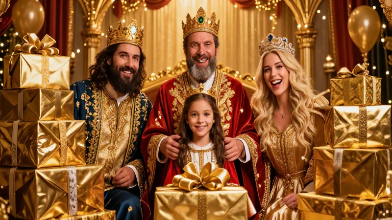 Familia alegre celebra el Reyes Magos con estilo