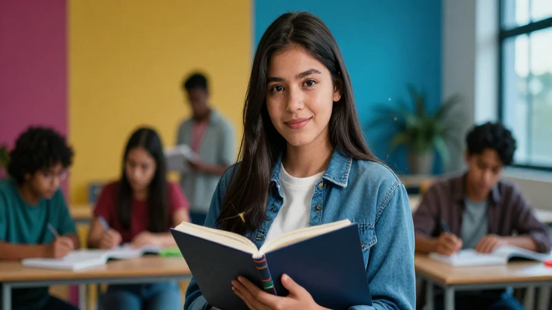 Joven mexicano confiado en ambiente escolar vibrante