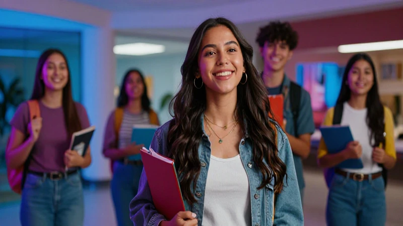 Estudiante mexicano vibrante en ambiente académico moderno