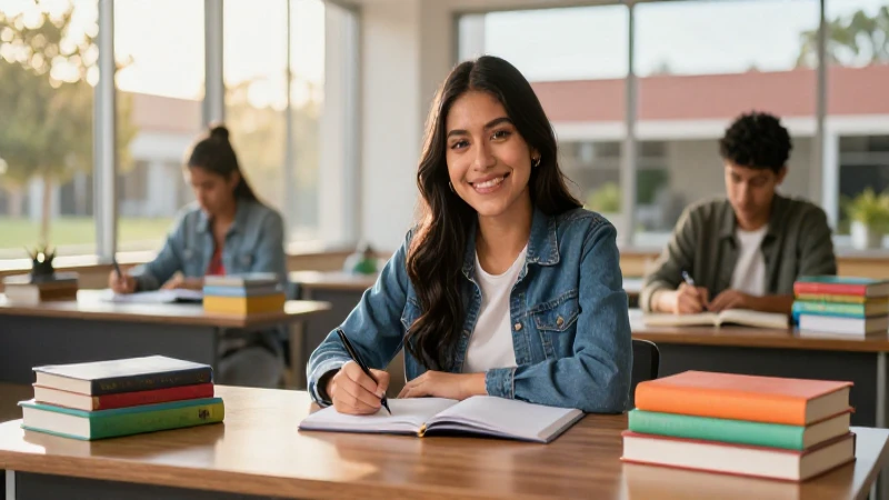 Estudiante mexicana estudiando bajo luz dorada
