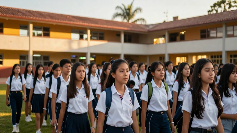 Estudiantes mexicanos vibrantes bajo luz dorada