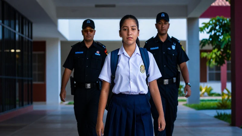 Estudiante mexicano seguro con escolta de seguridad
