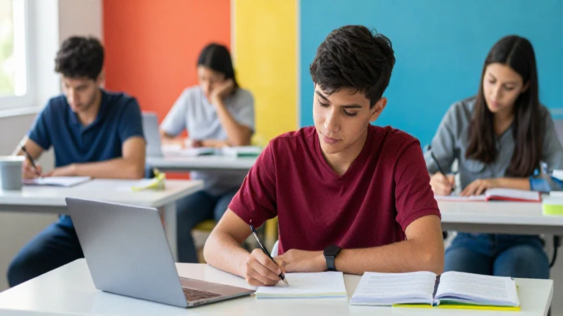 Estudiante mexicano concentrado en escritorio moderno