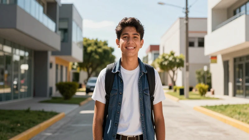Estudiante mexicano optimista en entorno moderno