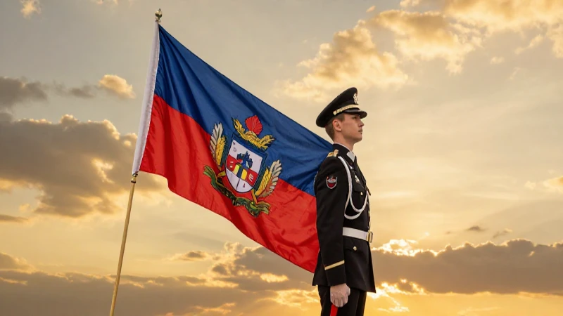 Escolta de bandera majestuosa bajo luz dorada