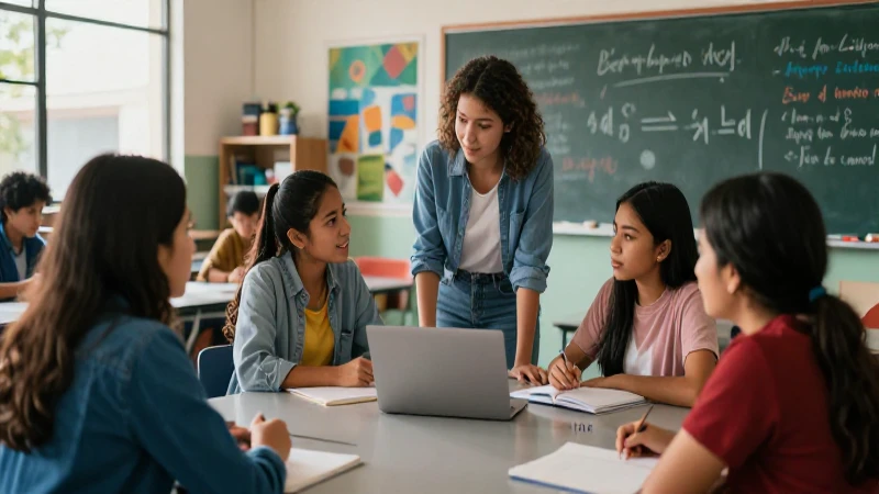Estudiantes mexicanos colaborando en aula moderna