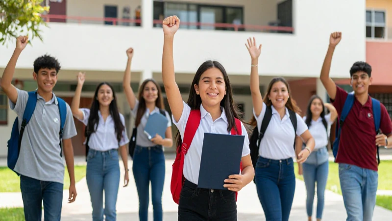 Estudiantes mexicanos celebrando éxito escolar