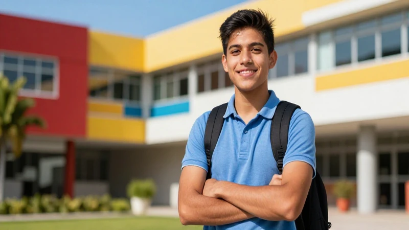Joven estudiante mexicano en campus moderno y vibrante