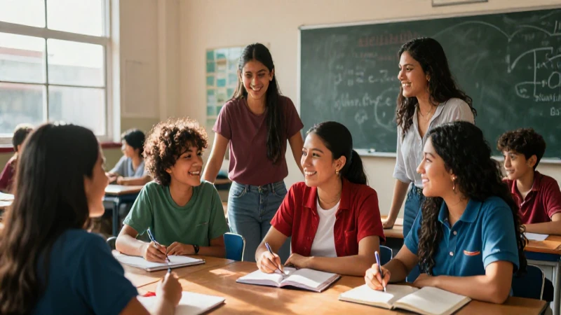 Estudiantes mexicanos alegres en clase moderna