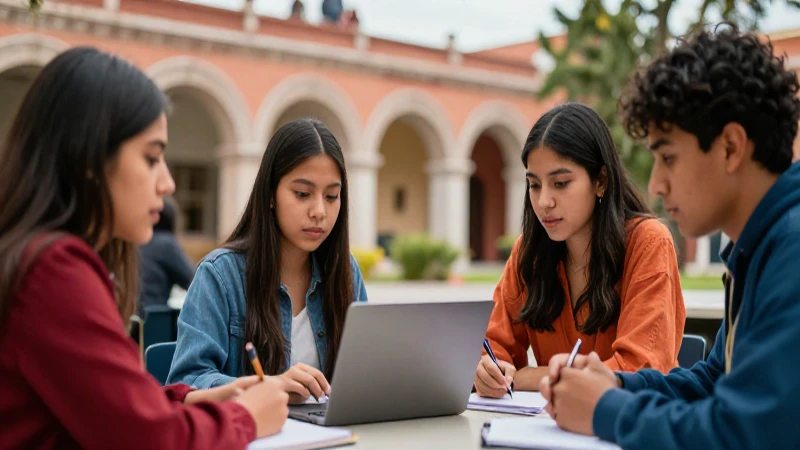 Estudiantes mexicanos colaborando en campus moderno
