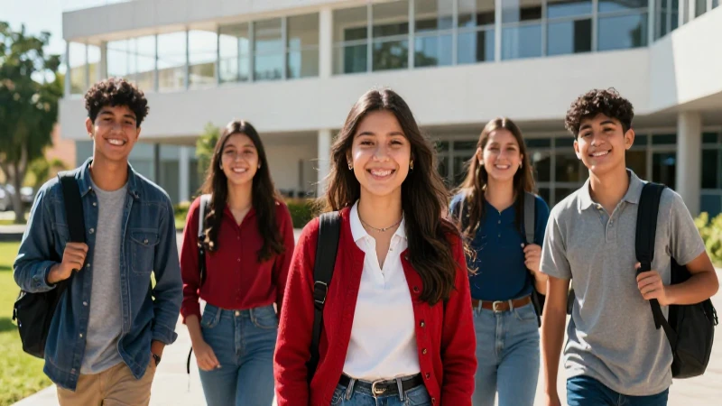 Estudiantes mexicanos modernos en un campus soleado