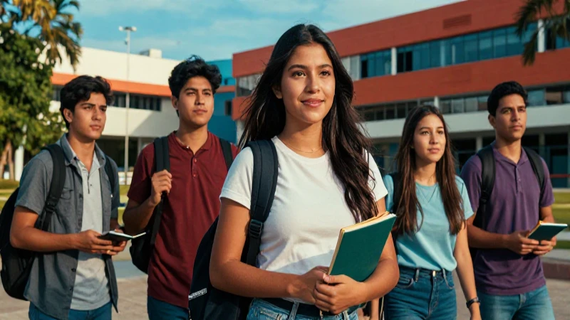 Estudiante mexicano exitoso en campus vibrante