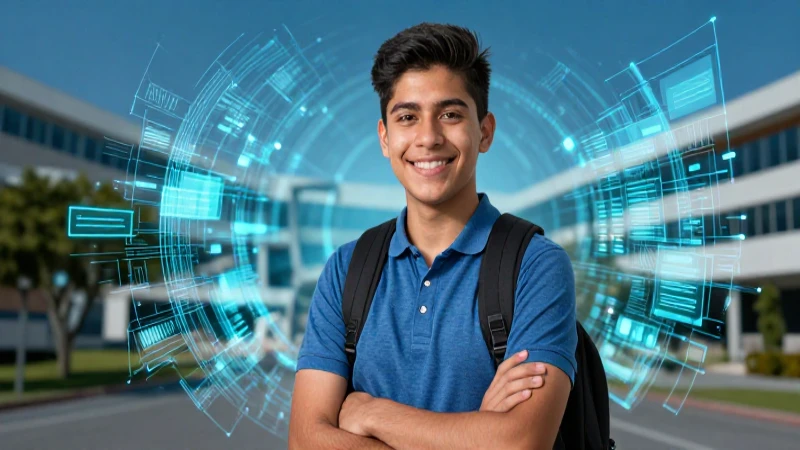 Dónde puedo encontrar información sobre los centros de trabajo y su consulta en un sistema 48 Estudiante mexicano sonríe en campus futurista digital