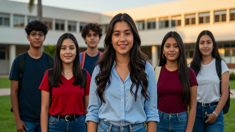 Estudiantes mexicanos ambiciosos en un campus moderno