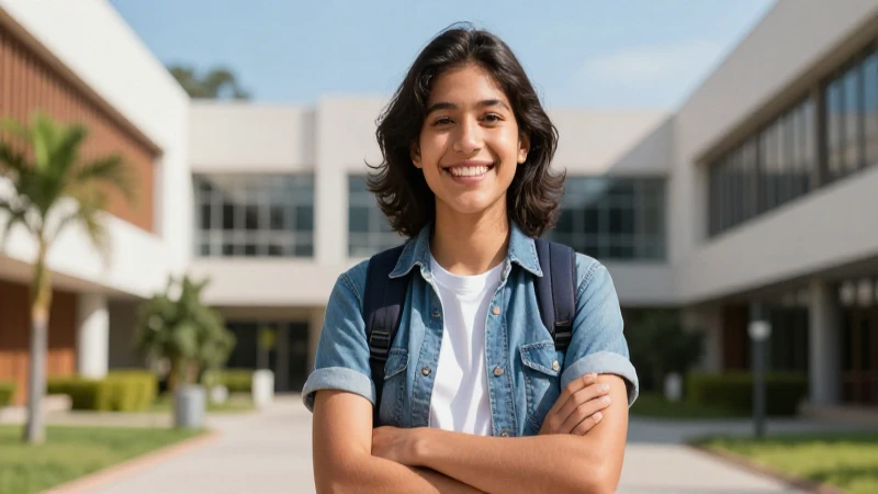 Joven mexicano sonriente en campus universitario