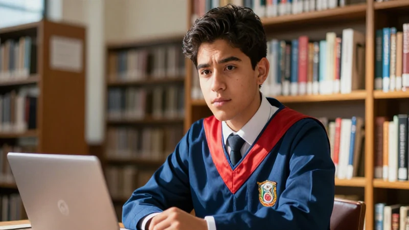 Estudiante universitario mexicano en una biblioteca
