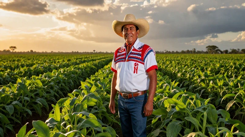 Trabajador mexicano en campo bajo luz dorada